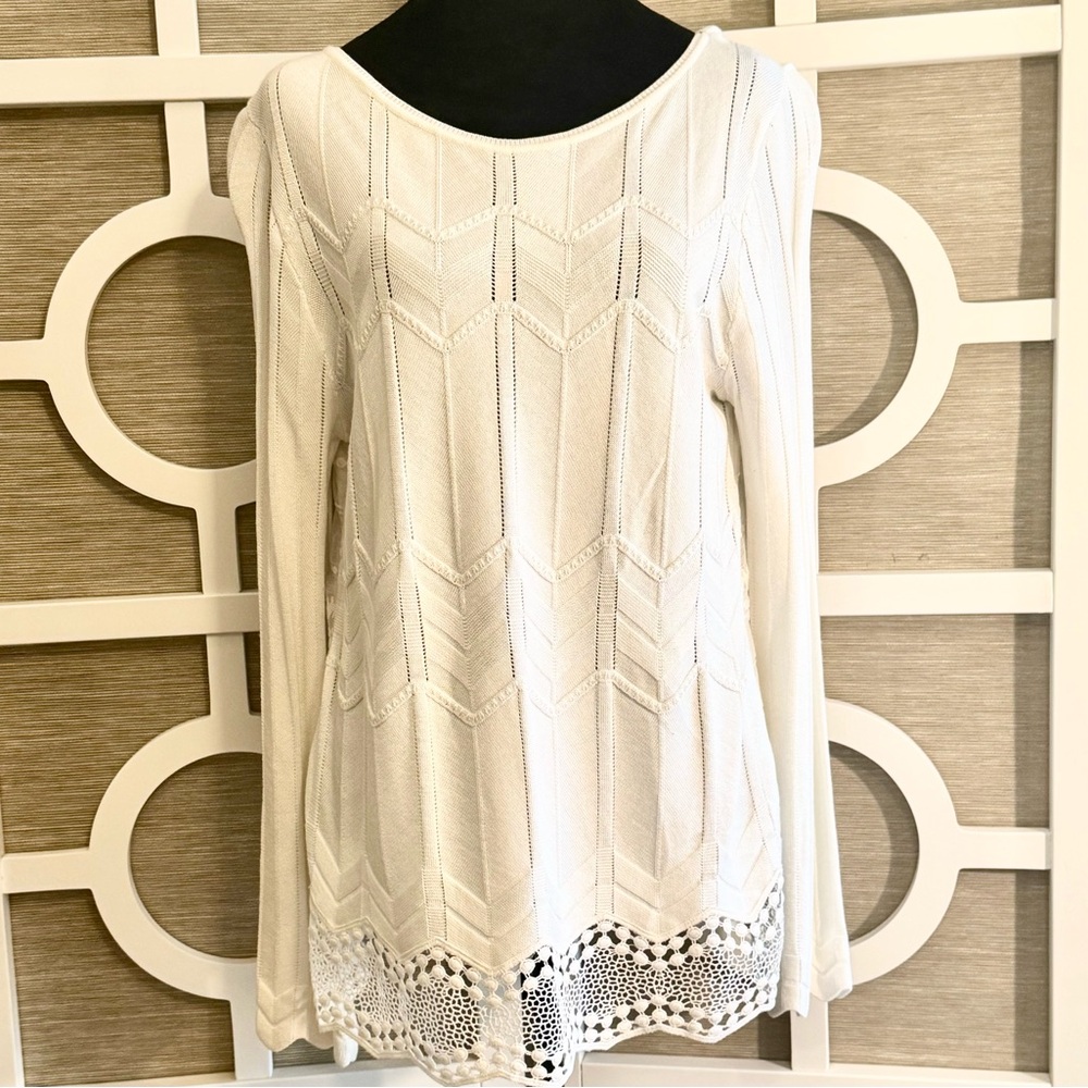 WHITE HOUSE BLACK MARKET, Elegant “Ivory Knit Tunic” Layers Top, WM’S- SM